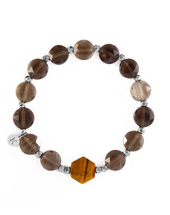 Bransoletka z brązowych Kwarców i kamieniem odwagi - Wersja Srebrna, Kulka Bransoletki