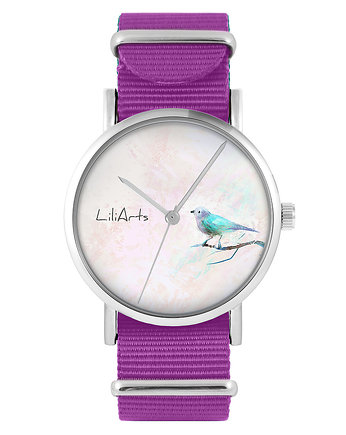 Zegarek - Turkusowy ptak - amarant, nylonowy, yenoo