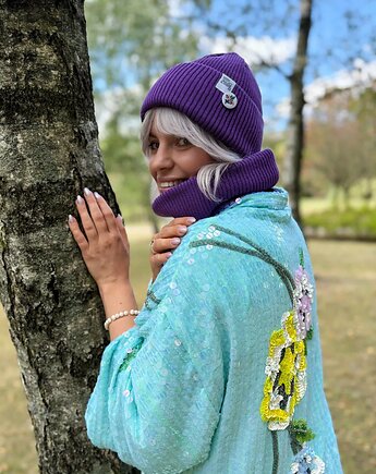 Czapka beanie z bawełny logo kolorowe Fiolet, Brain Inside