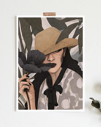 Women with blue  flowers  plakat ilustracja, Żaneta Antosik PRINTS