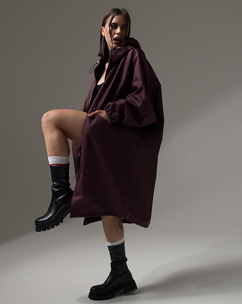 Płaszcz longline hoodie oversize burgund, REST Factory