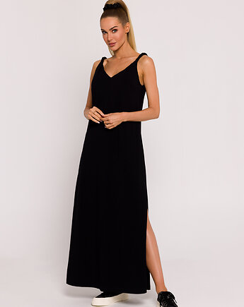 Sukienka maxi z głębokim dekoltem na plecach - czarna(M-791), MOE