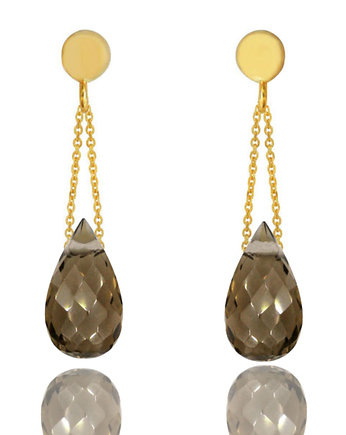Earrings Kwarc Dymny Krople złoto 585, OSOBY - Prezent dla teściowej