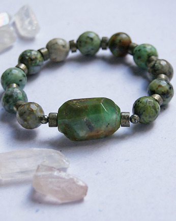 UNIKAT - chryzopraz, turkus, piryt, kaktusia