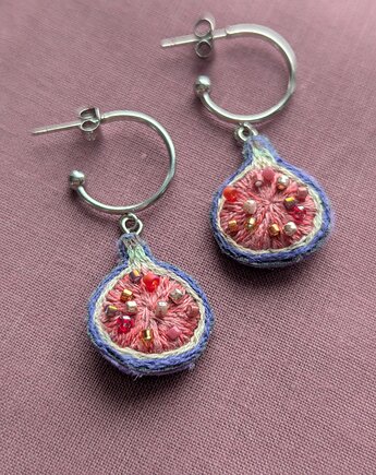 Ręcznie haftowane kolczyki figi, Papaya