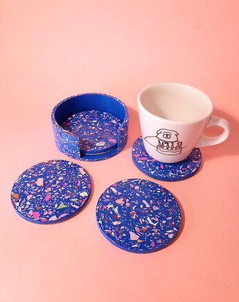 Kolorowa podkładka pod kubek, zestaw, organizer, niebieska, lastryko, 9 cm, Crazzyco