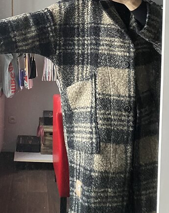 Płaszcz - żakiet z dzianiny bucle w kratę, LaRime concept