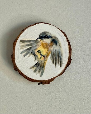Ręcznie malowany obrazek na plastrze drewna "Sikorka w locie", ReinerArt