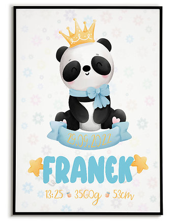 Plakat panda METRYCZKA dla dziecka Z IMIENIEM, Bajkowe Obrazki