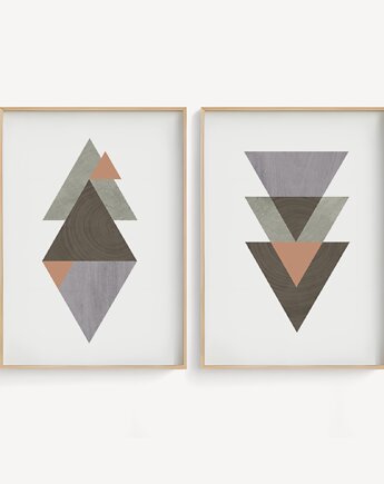 Zestaw 2 geometrycznych grafik na ścianę, skandynawski styl, nordic style., Grawisfera