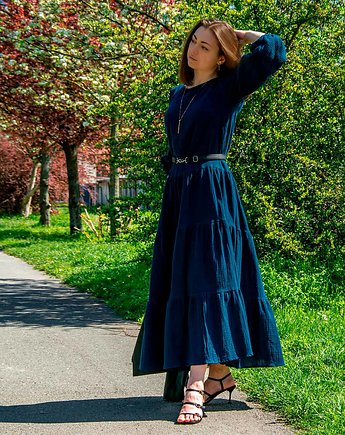 Eko długa niebieska muślinowa sukienka Sandra, Lariko Studio