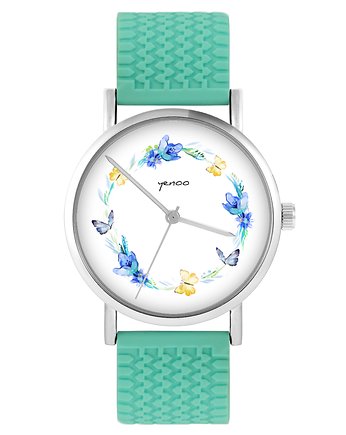 Zegarek - Wianek, motyle - silikonowy, turkus, yenoo