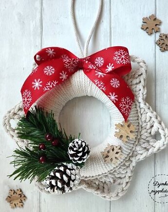 Wianek świąteczny handmade ze sznurka Gwiazdka, Dymkowe Przeplatanki
