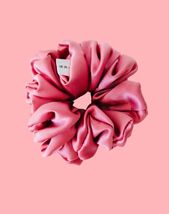 Gumka jedwabna, scrunchie, frotka truskawkowy róż MAXI, Capillum
