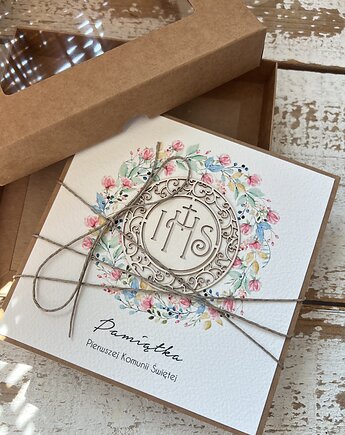 Kartka na komunię ręcznie robiona - Pamiątka Komunii