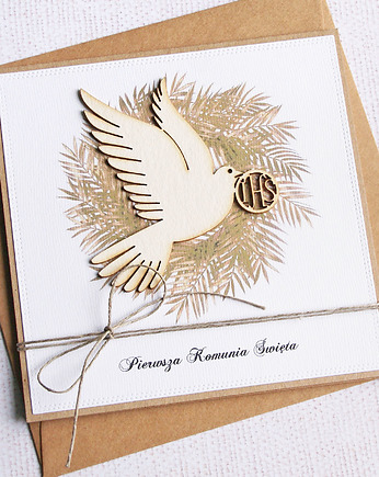 Kartka z życzeniami : I Komunia Święta : brąz GOŁĄB Ihs