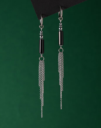 Długie srebrne kolczyki z onyksem 2 w 1, AT NOON