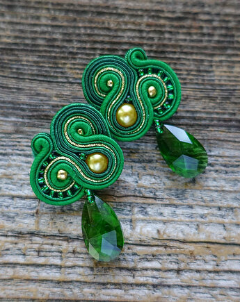 Zielono złote  kolczyki soutache, Mró Soutache