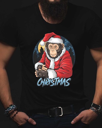 Koszulka organiczna z nadrukiem Christmas monkey, ART ORGANIC