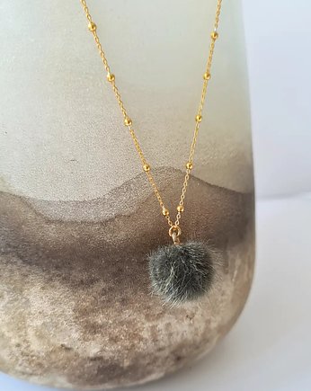 FLUFFY GREEN- naszyjnik z pomponem srebro złocone, ISSI Jewelry