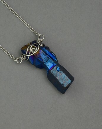 Naszyjnik talizman surowy kryształ górski kwarc tytanowy, Agata Rozanska