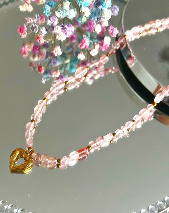 Naszyjnik z kamieni Naturalnych kwarc różowy amulet ochronny, Blask Natury
