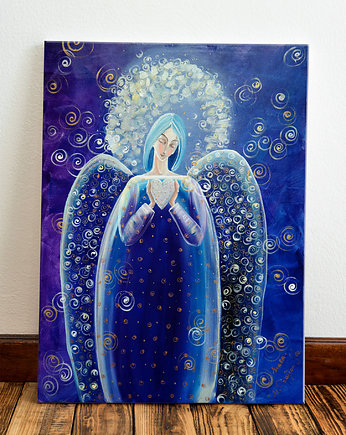 Anioł z serduszkiem. Niebieski. Giclee, 4mara Marina Czajkowska