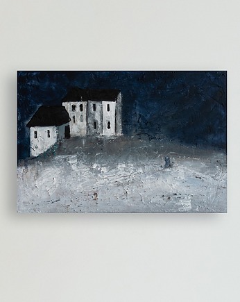 ORYGINAŁ. Obraz na płótnie - Dom i kot 20x30 cm, Gosia Sendlewska