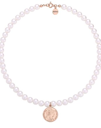Naszyjnik z pereł SWAROVSKI CRYSTAL z monetą z różowego złota, SOTHO