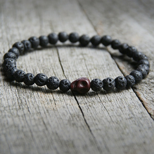 męska bransoletka :: black lava & skull :: BROWN kaktusia