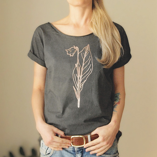t-shirt damskie Konwalia rose gold Szara czeko Krótki Oversize