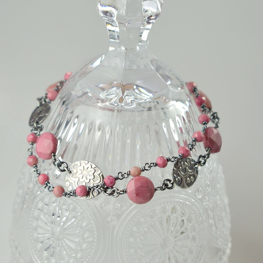 bransoletki z kamieni naturalnych Elnora - srebrna bransoletka z rodonitem