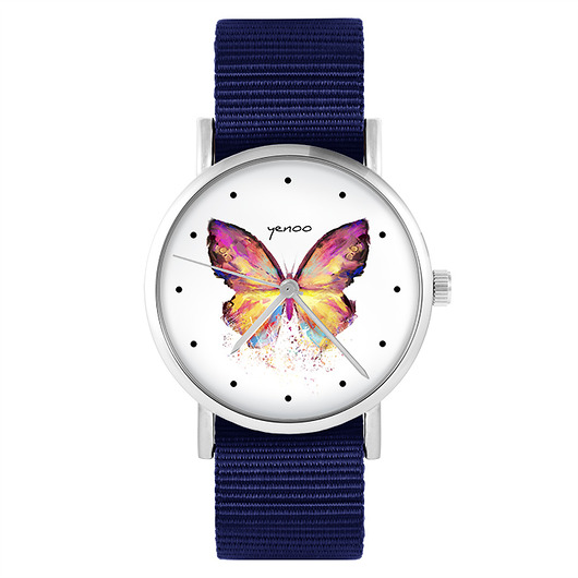 Zegarek yenoo - Motyl - granatowy, nato yenoo