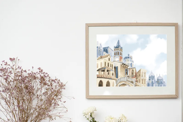 grafiki i ilustracje PLAKAT obrazek akwarela Włochy miasteczko