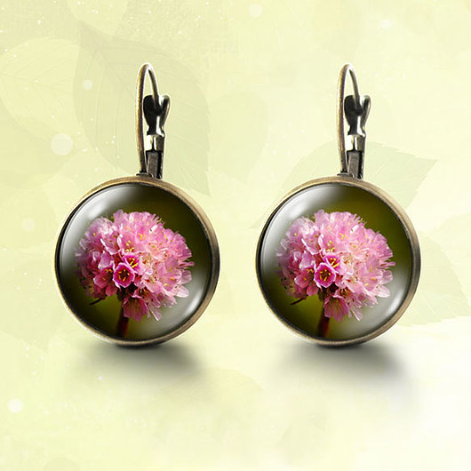 kolczyki szklane Kolczyki - Różowy kwiat - brąz