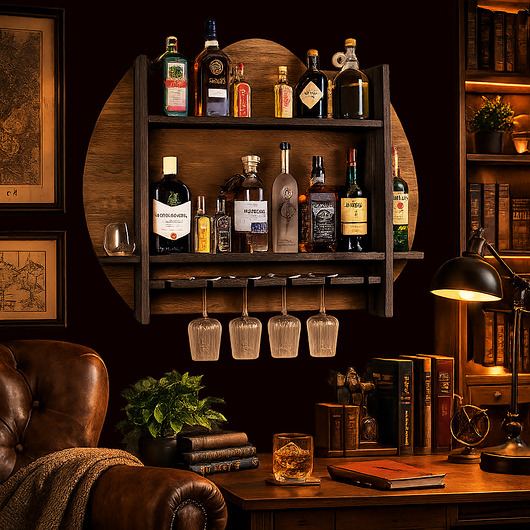 organizery Drewniany barek  na alkohol i kieliszki SILVER