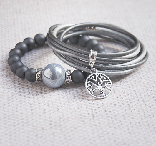 NEW! hematyt & metaliczne rzemienie SET VI kaktusia