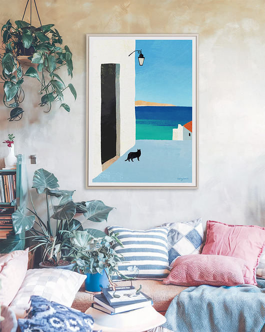 plakaty Plakat - Morski widok z kotem