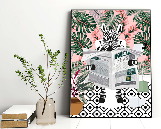 plakaty Plakat Zebra w różowym ogrodzie