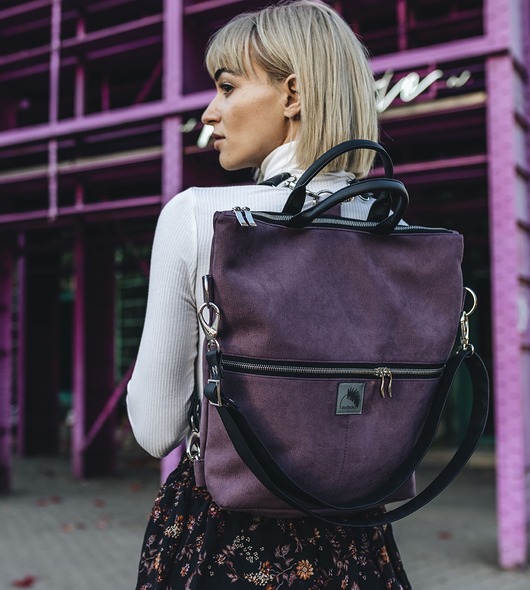 plecaki Plecak / torba 2 w 1 z nubuku tapicerskiego śliwkowy