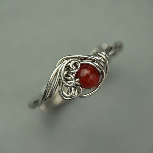 pierścionki - różne Pierścionek regulowany karneol wire wrapping