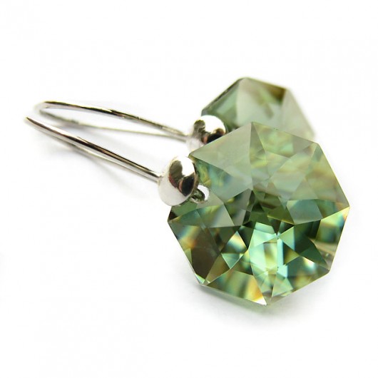 Srebrne kolczyki kryształ Swarovski Antique Green Octagon Marisella