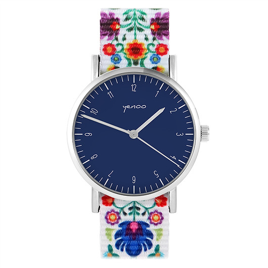 zegarki damskie Zegarek - Simple, granatowy - folk biały, nato