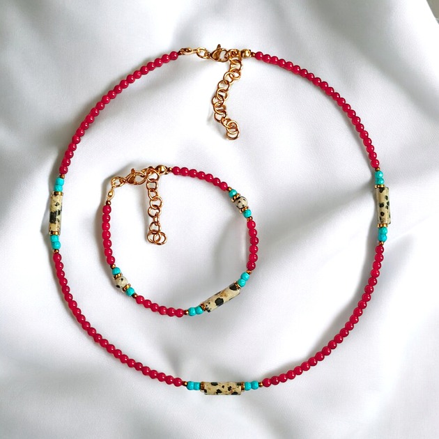 komplet biżuterii RAZEM TANIEJ: komplet INDIA : koral, magnezyt, jaspis, hematyt