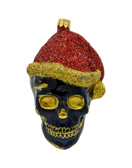 ozdoby choinkowe Bombka choinkowa: Czaszka w czapce świętego Mikołaja z złotymi akcentami