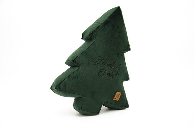 choinki Welurowa poduszka dekoracyjna drzewko choinka z grawerem Wesołych Świąt