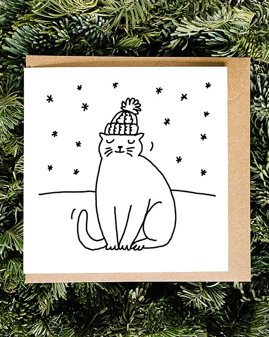 kartki świąteczne Śnieżny kotek