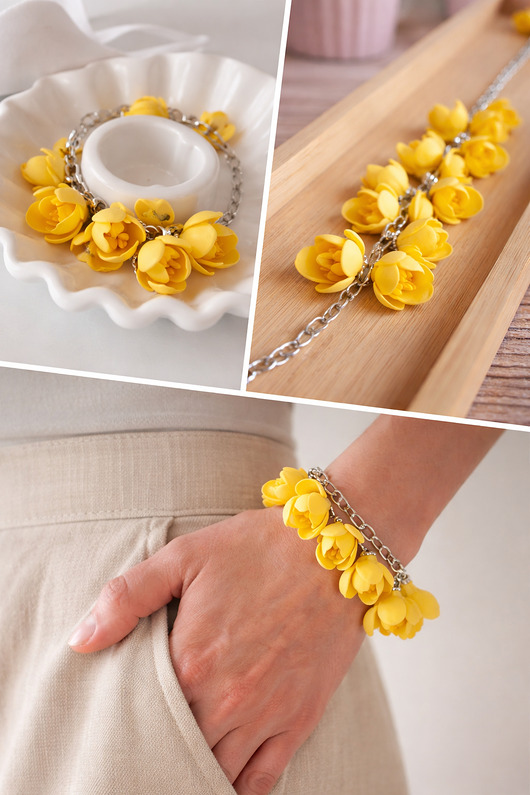 bransoletki - inne Bransoletka z krokusami Słoneczna Wiosna 