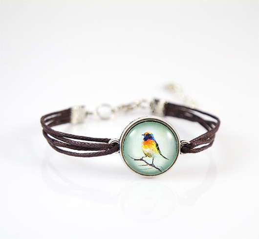 bransoletki ze szkła Bransoletka - Kolorowy ptak - brązowa, sznurki