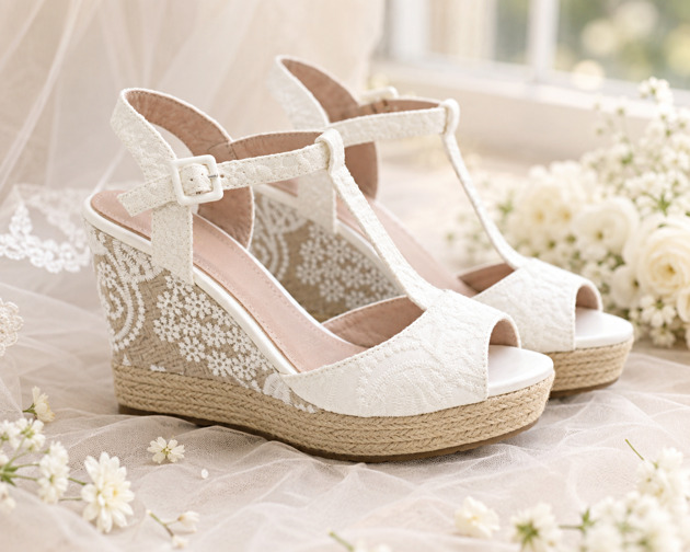 sandały i klapki damskie Hiszpańskie espadryle Boho na koturnie dla panny młodej
